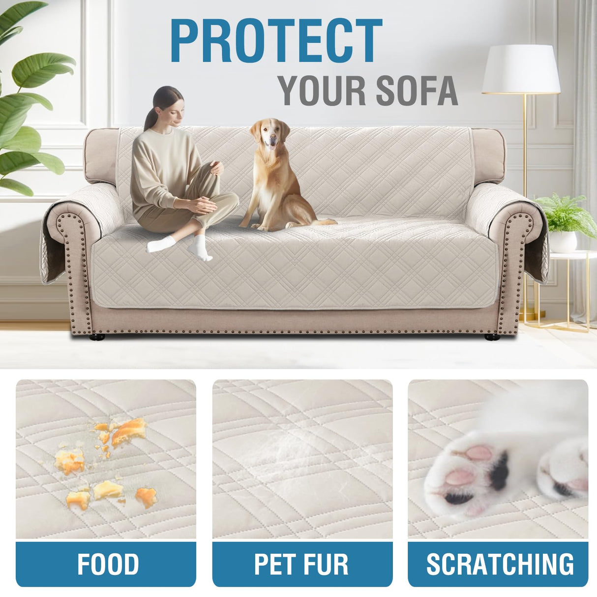 PrimeBeau 100% Waterproof Sofa Covers Washable,Thick Soft Couch Cover for Dogs with Elastic Straps (Sofa & Oversize Sofa, Diamond Shape)