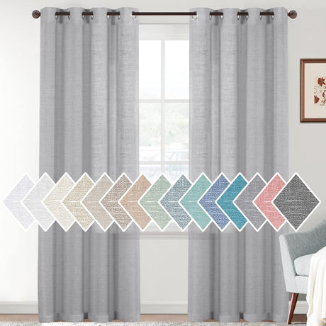 H.Versailtex 2 Panels Linen Sheer Curtains Privacy Added Silver Grommet Semi Sheer Curtain Panels
