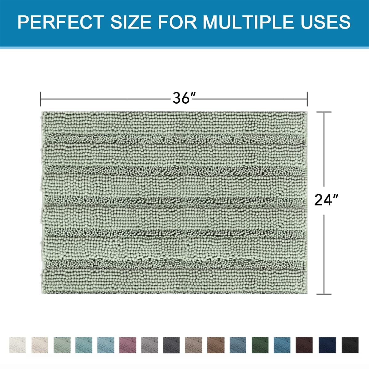 PrimeBeau Luxury Chenille Striped Bath Mats Set | Ultra Thick & Absorbent Non Slip Rugs 24“ x 36"