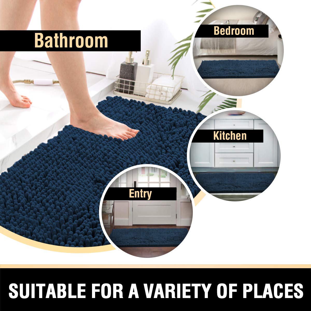 PrimeBeau Luxury Chenille U Shaped Bathroom Rug -Absorbent,Washable,Dry Fast Area Carpet Mats 1 Piece