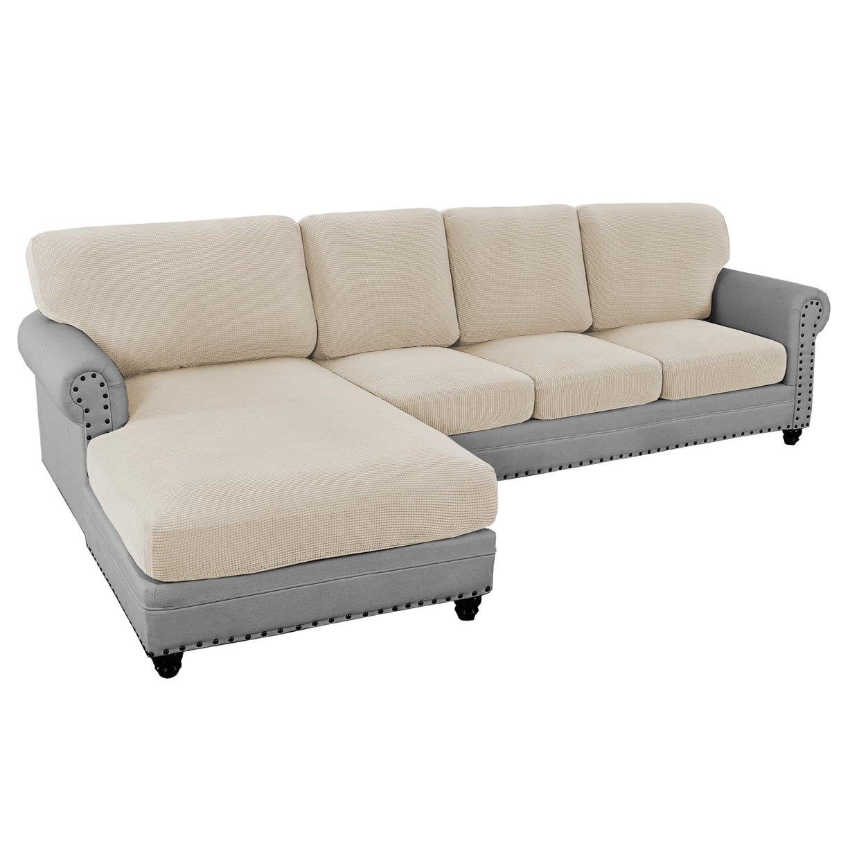 PrimeBeau 2024 New Sectional Couch Covers 8 Pieces Stretch Sofa Covers for Sectional Sofa Set Separate L Shaped Couch Cover for Both Left/Right Couch (Seat and Back: 1 Chaise for Sofa)
