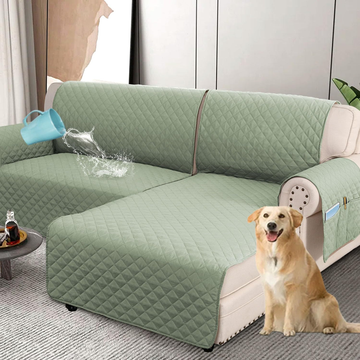 PrimeBeau 100% Waterproof Sectional Couch Covers 2-Piece Couch Cover L Shape Sofa Covers Washable for Dogs Non Slip (Loveseat）