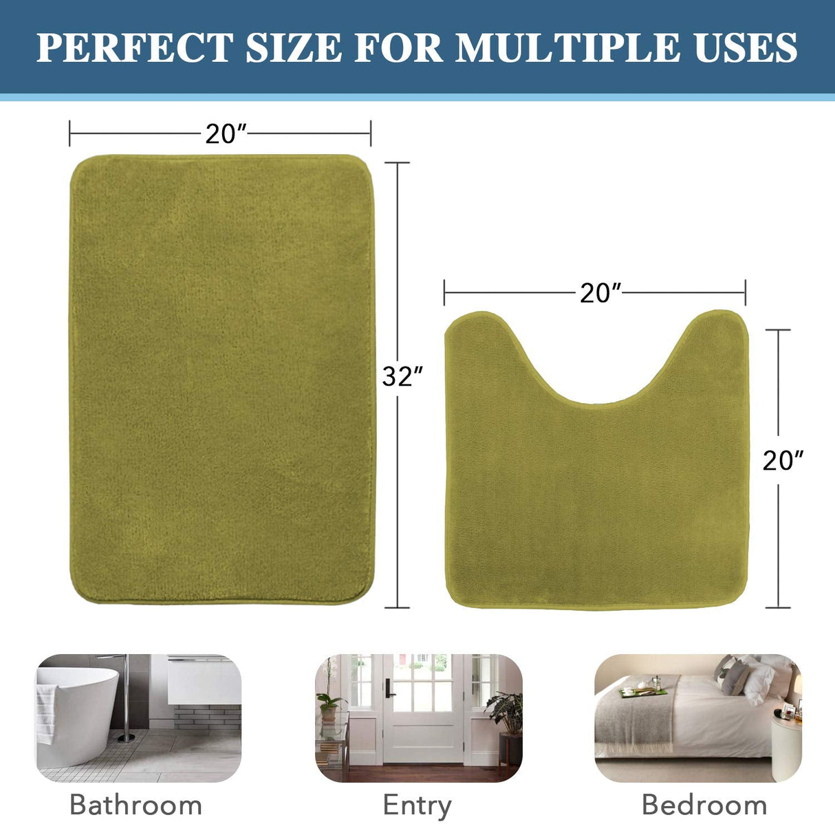 PrimeBeau Luxurious Memory Foam Bath Mat, Flannel Velvety Bath Mat Luxury Extra Soft and Absorbent Non Slip Rugs(Set of 2)