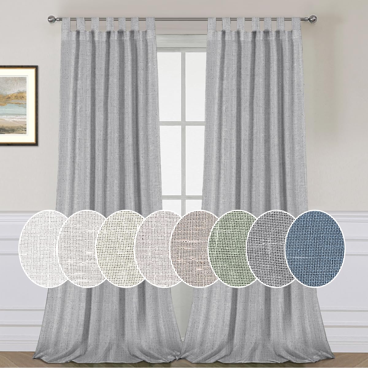 PrimeBeau Natural Linen Mix Tab Top Sheer Curtains (Set of 2) 52 Series