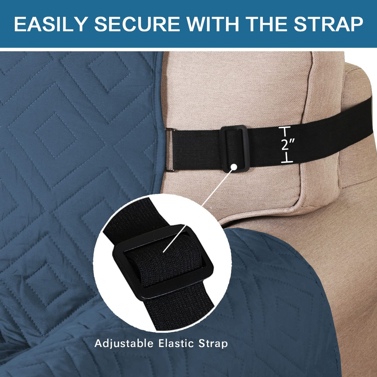 PrimeBeau Reversible Loveseat Cover Furniture Protector Anti-Slip Water Resistant 2 Inch Wide Elastic Straps Couch Covers