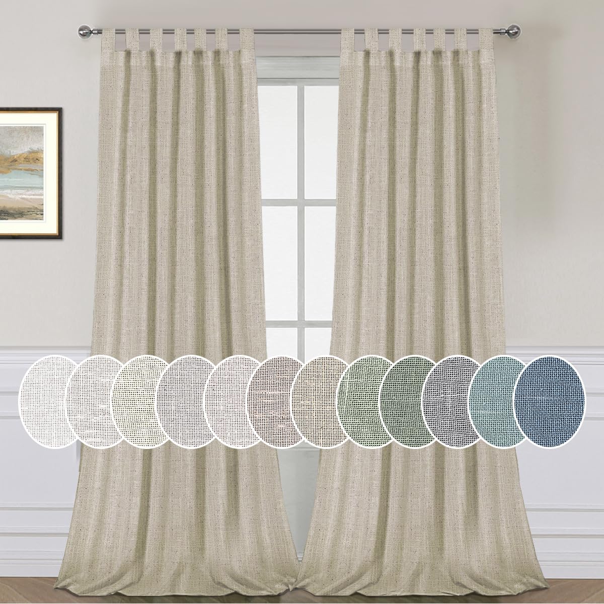 PrimeBeau Natural Linen Mix Tab Top Sheer Curtains (Set of 2) 52 Series