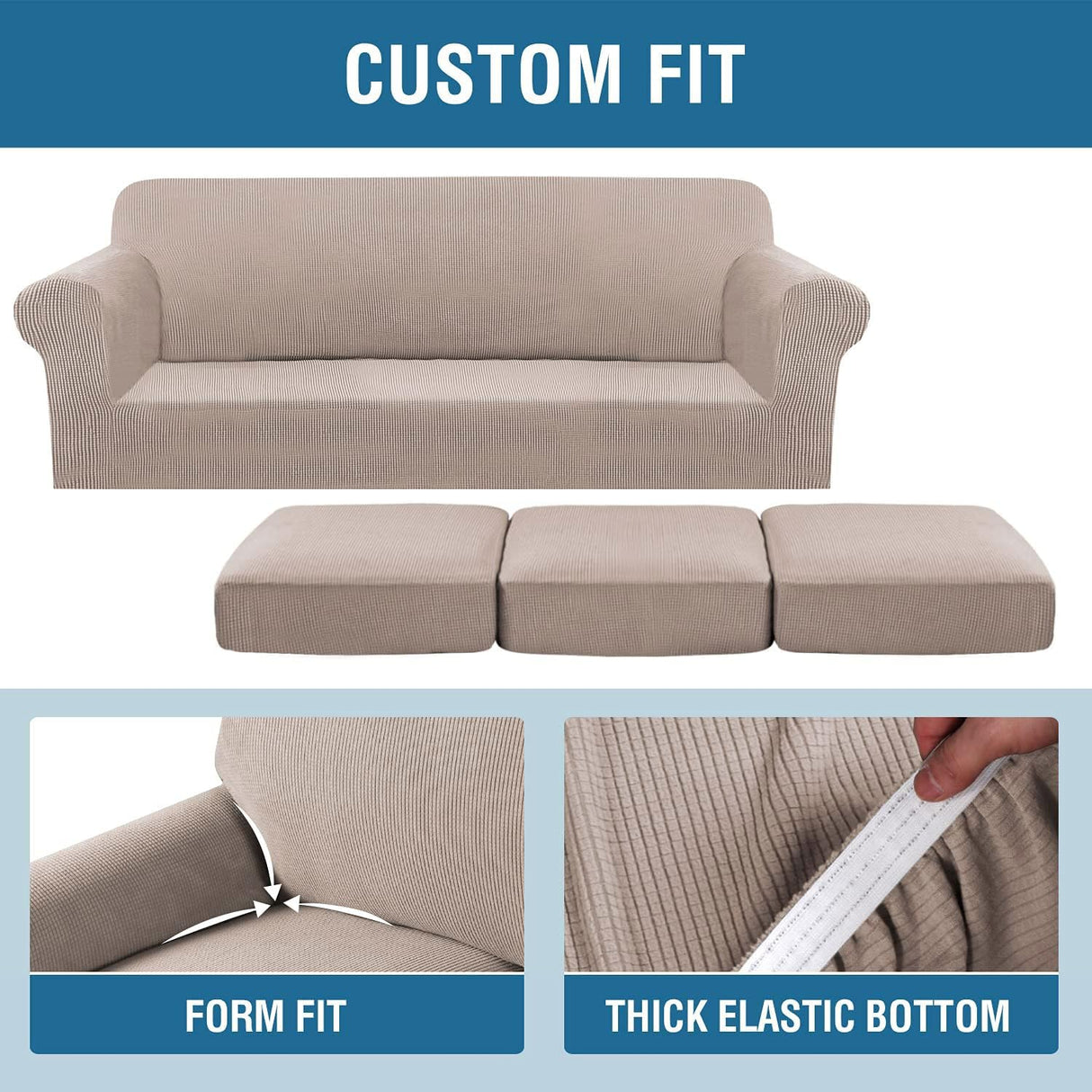 H.VERSAILTEX Stretch Sofa Covers for Cushion Couch Covers for Living Furniture Slipcovers (Base Cover Plus Seat Cushion Covers) Feature Upgraded Thicker Jacquard Fabric