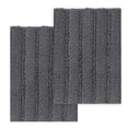 H.Versailtex 2 Pieces  Extra Thick Chenille Striped Pattern Shaggy Bath Rugs Include 1 Rectangle and 1 Toilet Rug