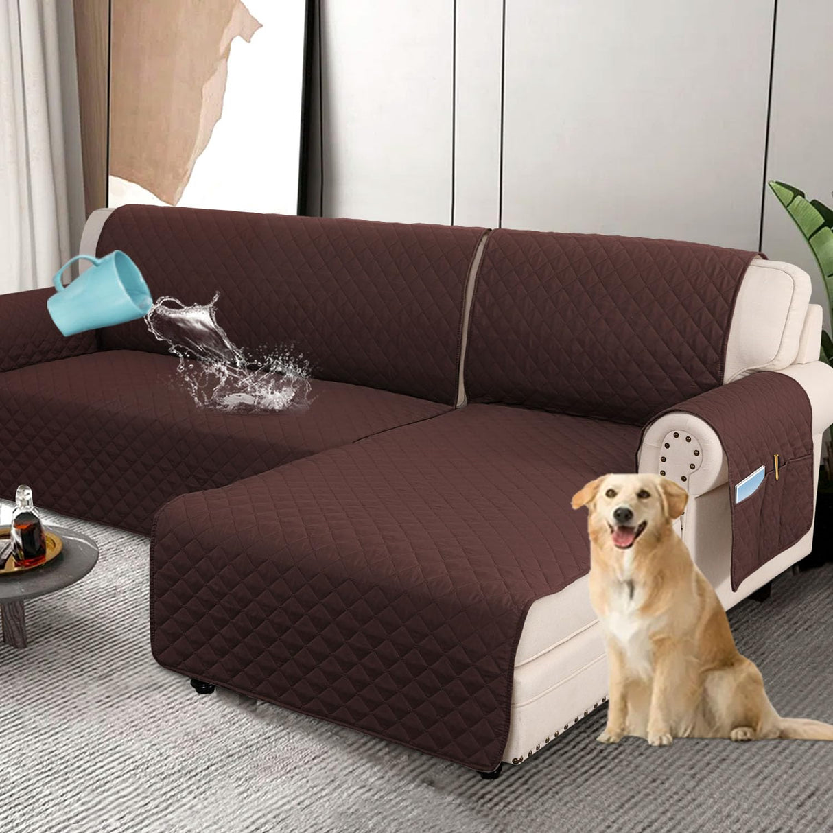 PrimeBeau 100% Waterproof Sectional Couch Covers 2-Piece Couch Cover L Shape Sofa Covers Washable for Dogs Non Slip (Loveseat）