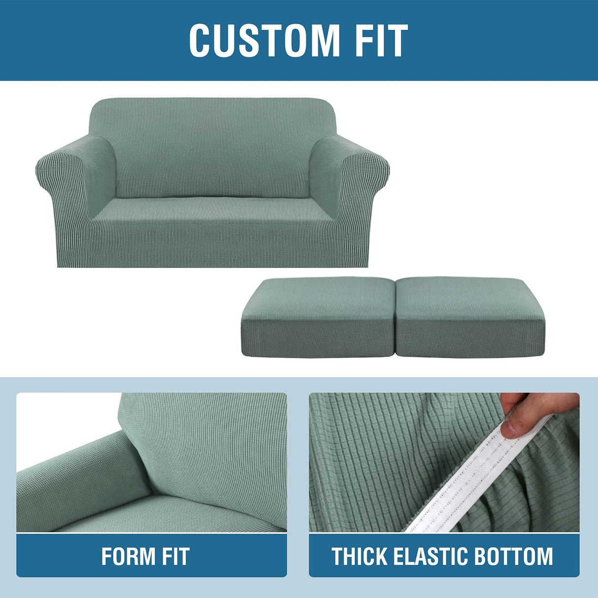 PrimeBeau Thicker Jacquard Fabric 3 Pieces Loveseat & Oversize Loveseat Covers for 2 Cushion Sofa Couch Slipcovers (Base Cover Plus 2 Seat Cushion Covers)