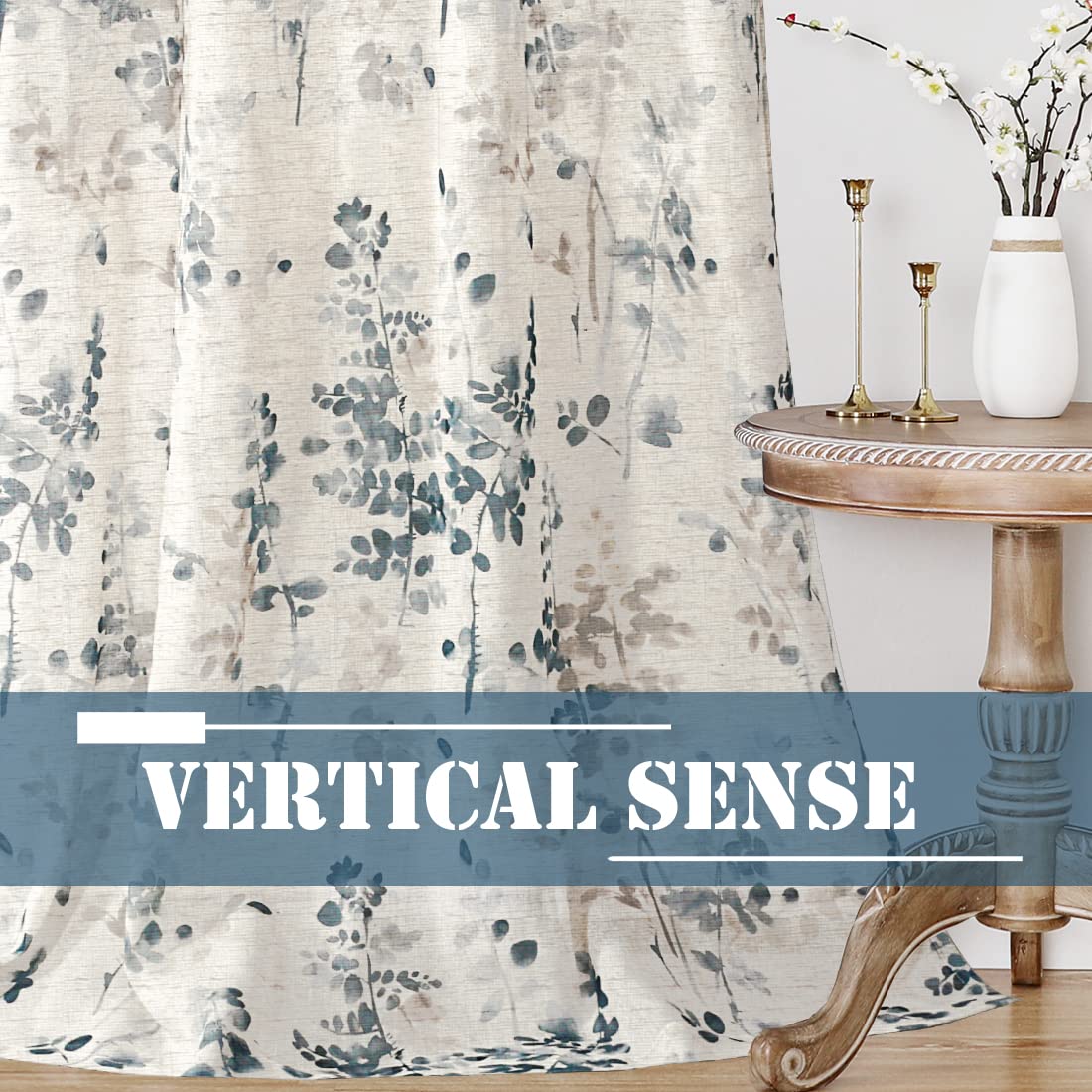 PrimeBeau Linen Sheer Tab Top Curtains Vintage Floral Print, 2 Panels