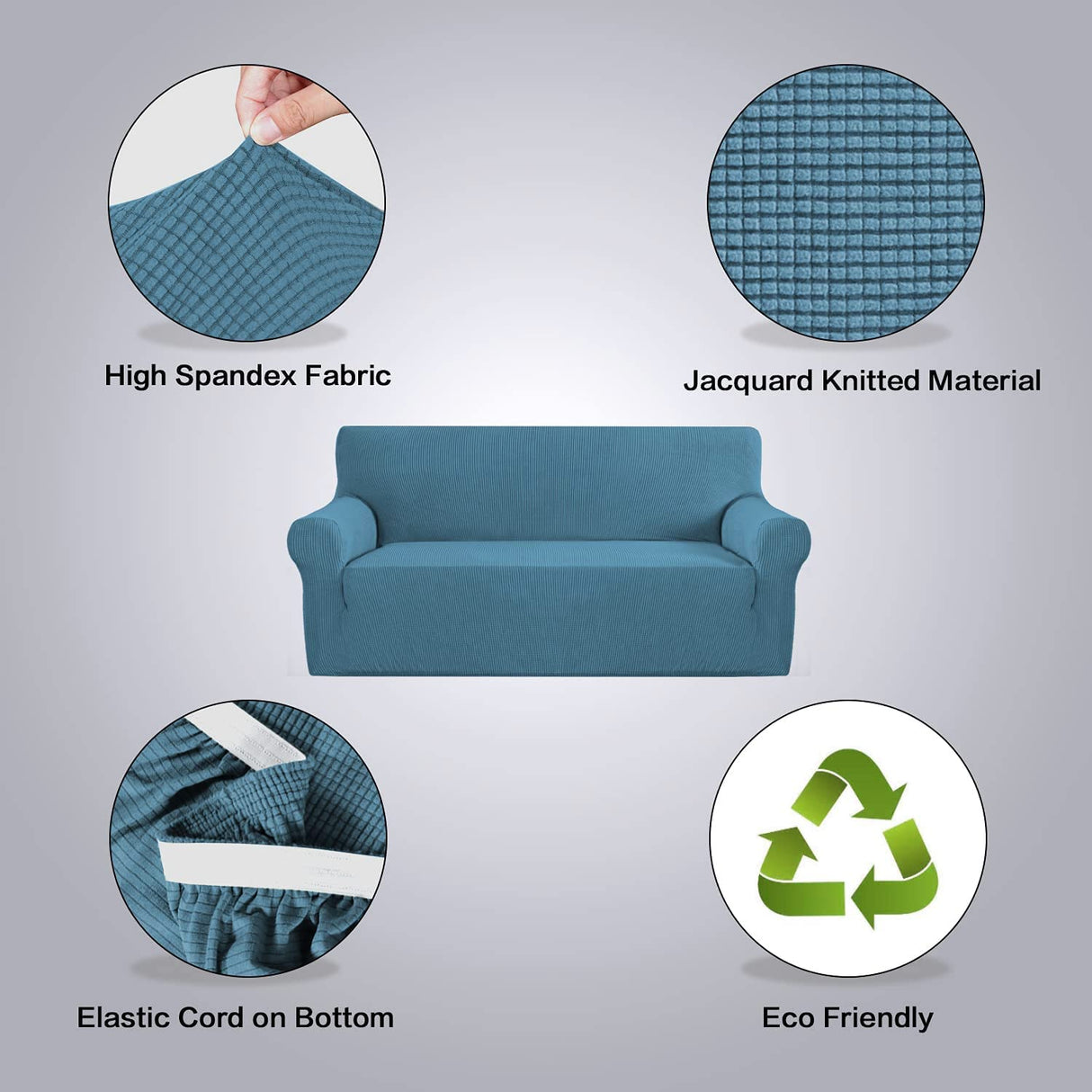 PrimeBeau 1 Piece Slipcovers for 3 Cushion Couch Soft Sofa Covers Washable Feature Thick Checked Jacquard Fabric with Elastic Bottom