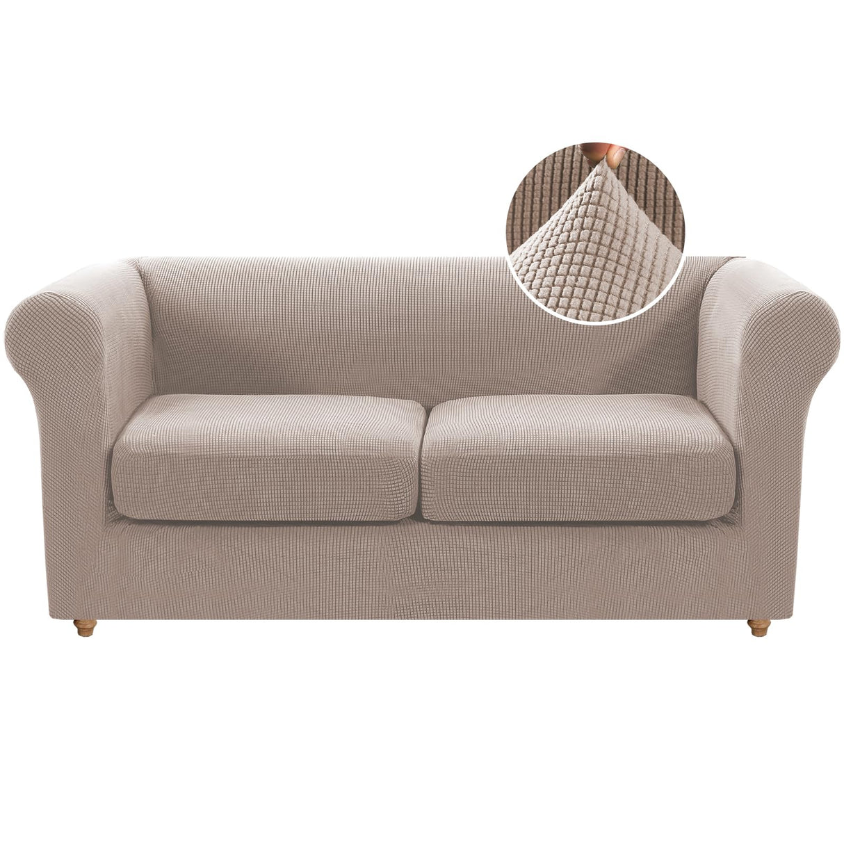 PrimeBeau 3 Pieces Chesterfield Loveseat & Oversized Loveseat Covers Stretch Slip Covers, Mid Century Deep Seat Couch Cover Fit Width Up to 70"-88", Thicker Jacquard Fabric (1 base cover and 2 individual cushion covers)