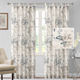 PrimeBeau Linen Sheer Tab Top Curtains Vintage Floral Print, 2 Panels