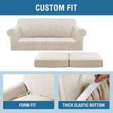 H.VERSAILTEX 3 Piece Stretch Sofa Covers for 2 Cushion Sofa Couch Covers for Living Room Sofa Slipcovers (Base Cover Plus 2 Seat Cushion Covers) Thicker Jacquard Fabric(Large Sofa, Island Fossi)