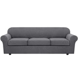 H.VERSAILTEX 4 Piece Stretch Sofa Covers for 3 Cushion Couch Covers for Living Room Furniture Slipcovers (Base Cover Plus 3 Seat Cushion Covers) Upgraded Thicker Jacquard Fabric (XL Sofa, Grey)