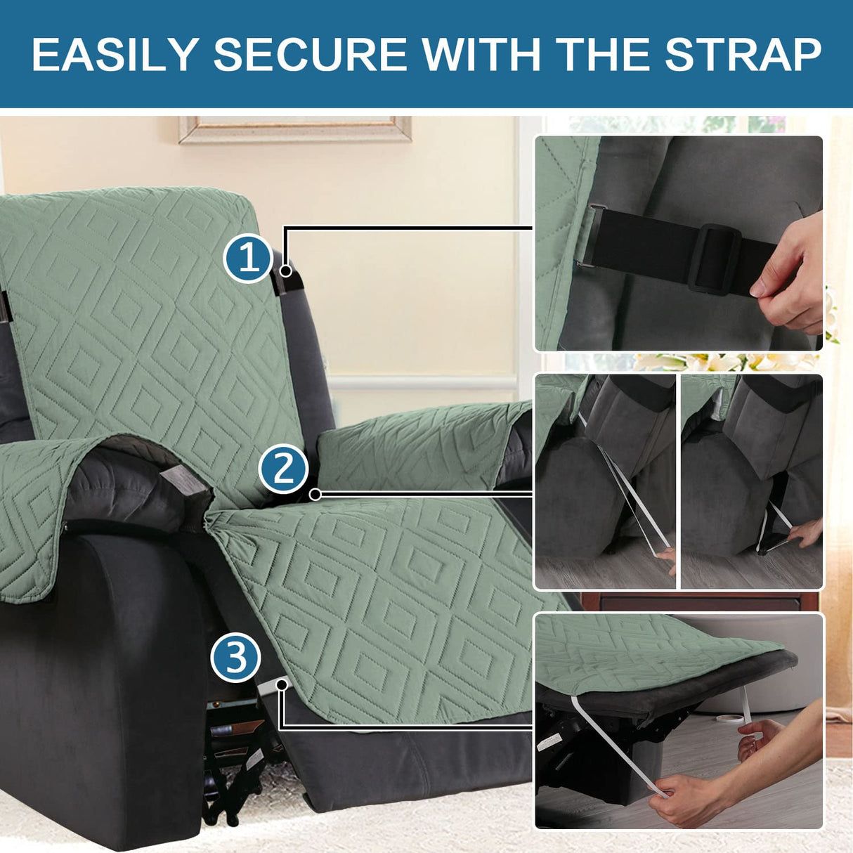 PrimeBeau New Diamond Quilted Recliner Covers Water Resistant  Protector