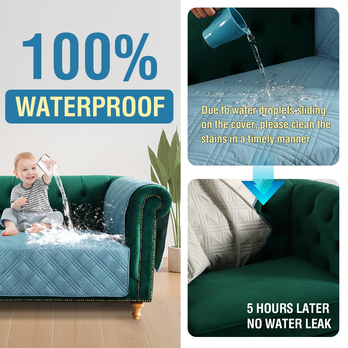 PrimeBeau 100% Waterproof Oversized Armchair Couch Covers Traditional Chesterfield Sofa Covers with Extra Long Armrest Cover Waterproof and Washable Thick Couch Cover for Dogs (1 Piece)