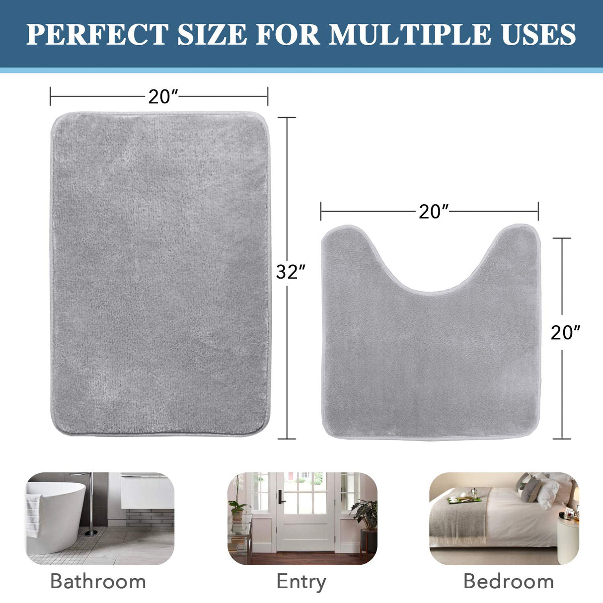 PrimeBeau Luxurious Memory Foam Bath Mat, Flannel Velvety Bath Mat Luxury Extra Soft and Absorbent Non Slip Rugs(Set of 2)