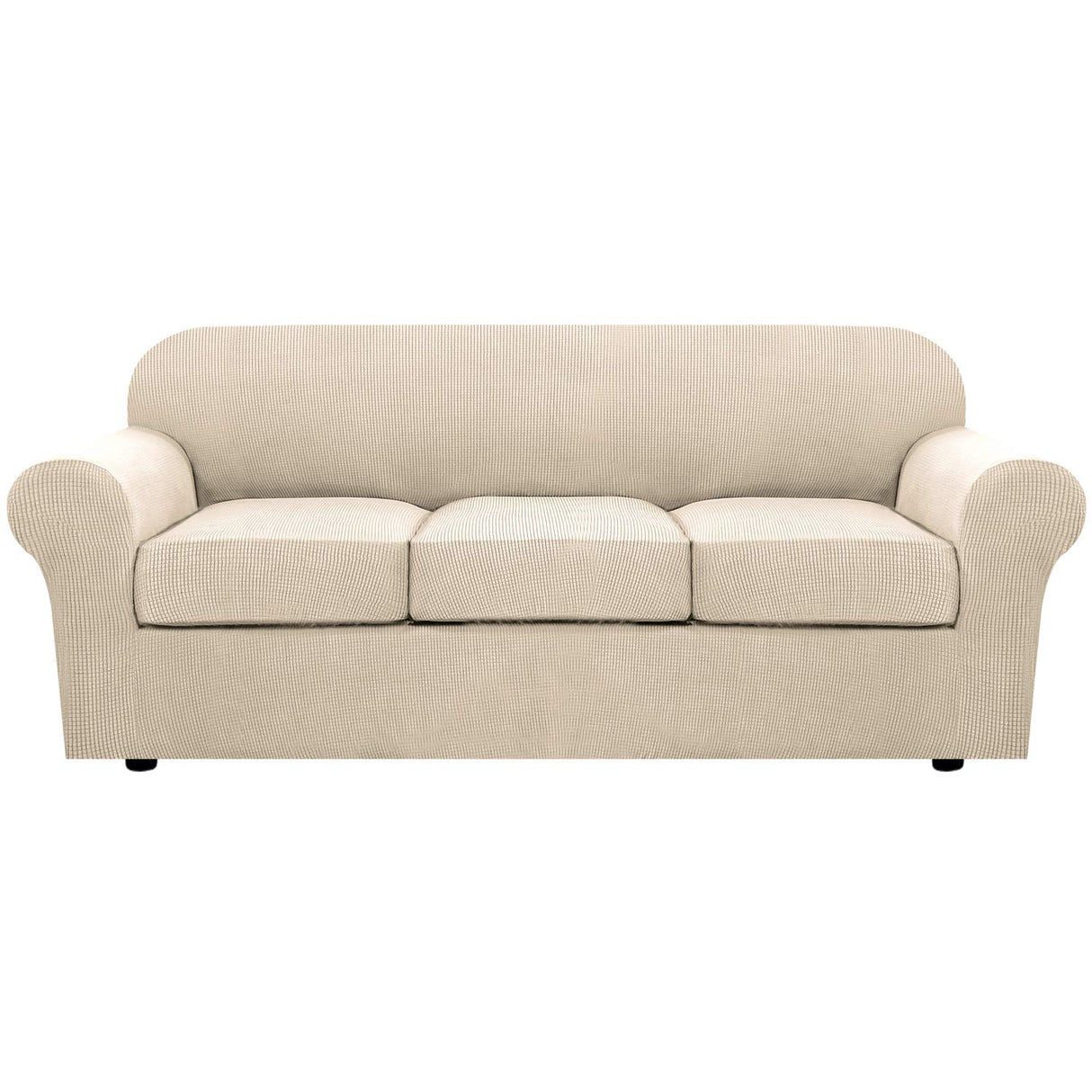 H.VERSAILTEX 4 Piece Stretch Couch Covers for 3 Cushion Couch Sofa Furniture Slipcovers Feature Upgraded Thicker Jacquard Fabric (Sofa, Natural)