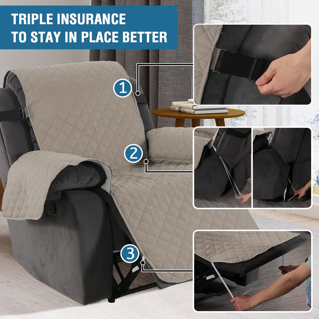 PrimeBeau Reversible Quilted Recliner Covers