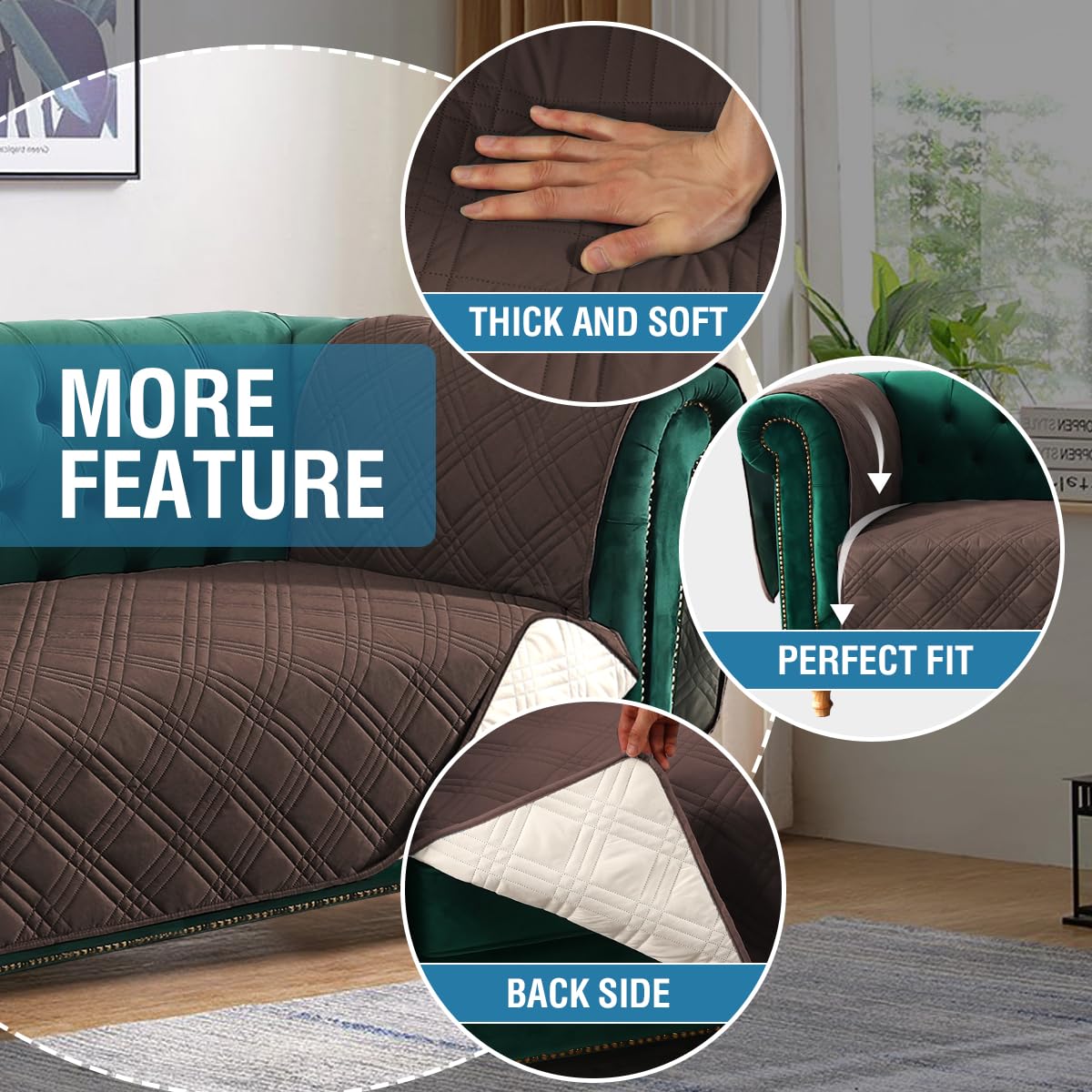PrimeBeau 100% Waterproof Oversized Armchair Couch Covers Traditional Chesterfield Sofa Covers with Extra Long Armrest Cover Waterproof and Washable Thick Couch Cover for Dogs (1 Piece)