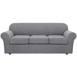 H.VERSAILTEX 4 Piece Stretch Sofa Covers for 3 Cushion Couch Covers for Living Room Furniture Slipcovers (Base Cover Plus 3 Seat Cushion Covers) Upgraded Thicker Jacquard Fabric (Sofa, Dove)
