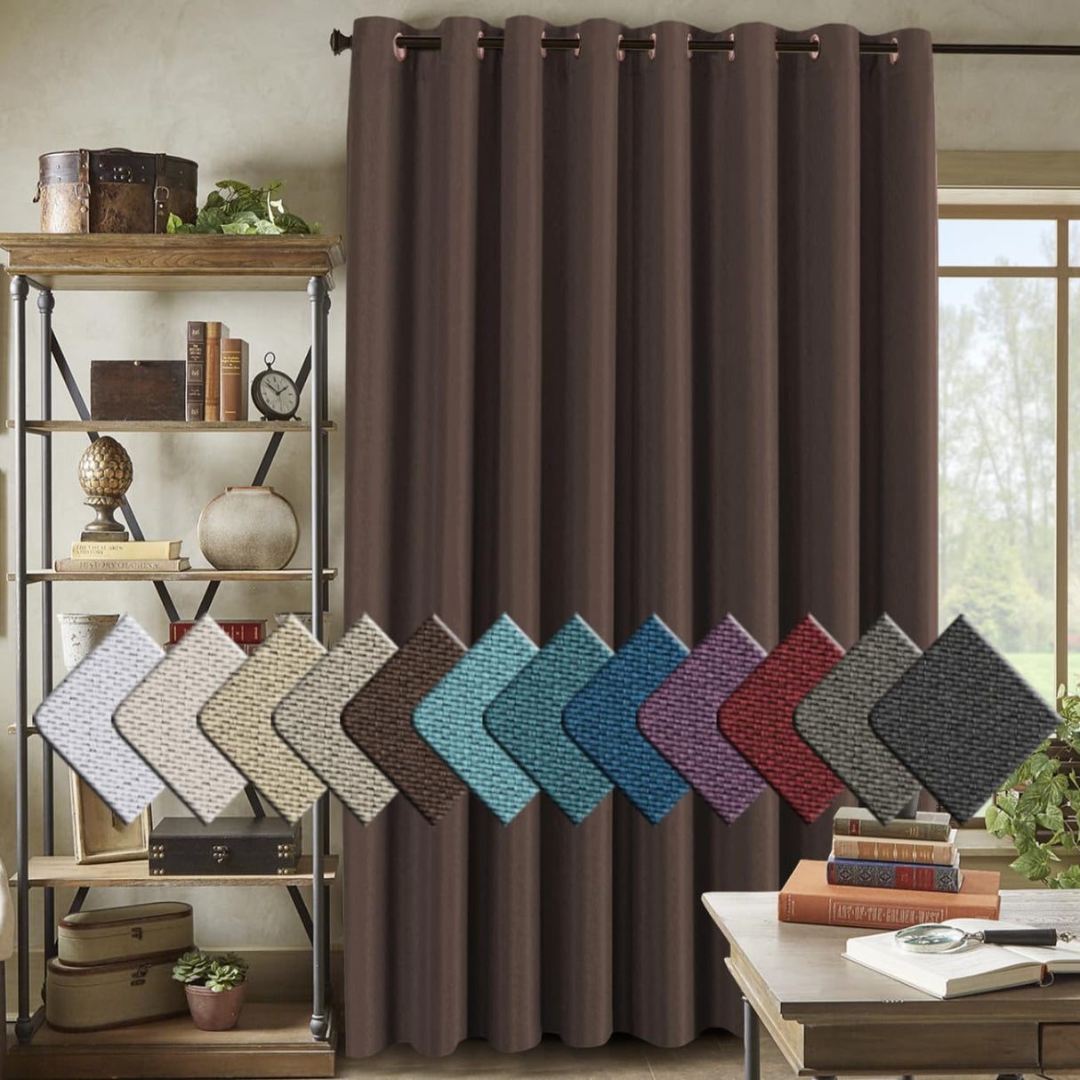 PrimeBeau Faux Linen Room Darkening/Room Dividing Curtain Draper Extra Wide & Long