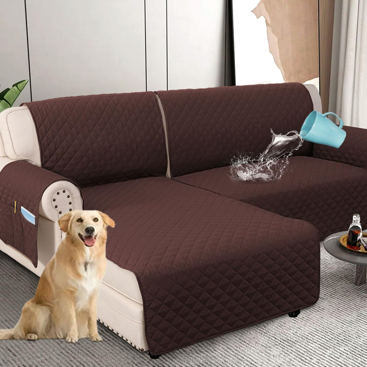 PrimeBeau 100% Waterproof Sectional Couch Covers 2-Piece Couch Cover L Shape Sofa Covers Washable for Dogs Non Slip (Loveseat）