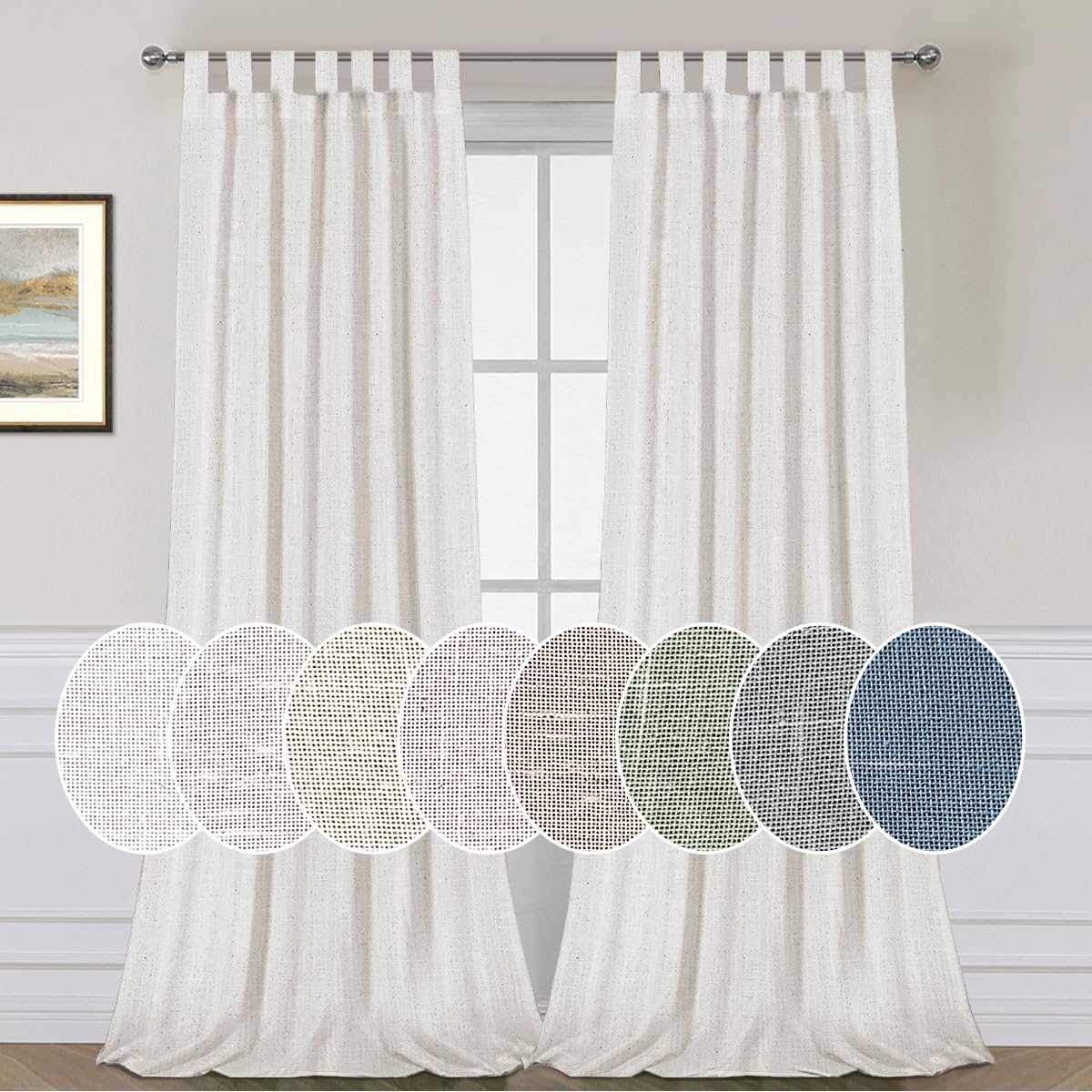 PrimeBeau Natural Linen Mix Tab Top Sheer Curtains (Set of 2) 52 Series