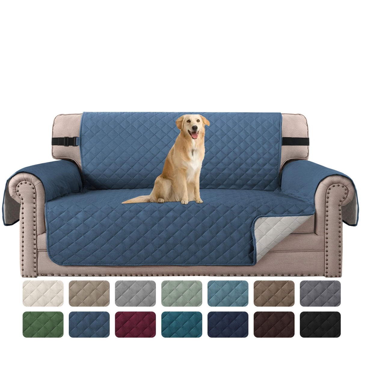 PrimeBeau Loveseat Slipcover Reversible Loveseat Cover Seat , Water Resistant Couch Cover with Elastic Strap Quilted Furniture Protector for Pets(Loveseat & Oversize Loveseat)