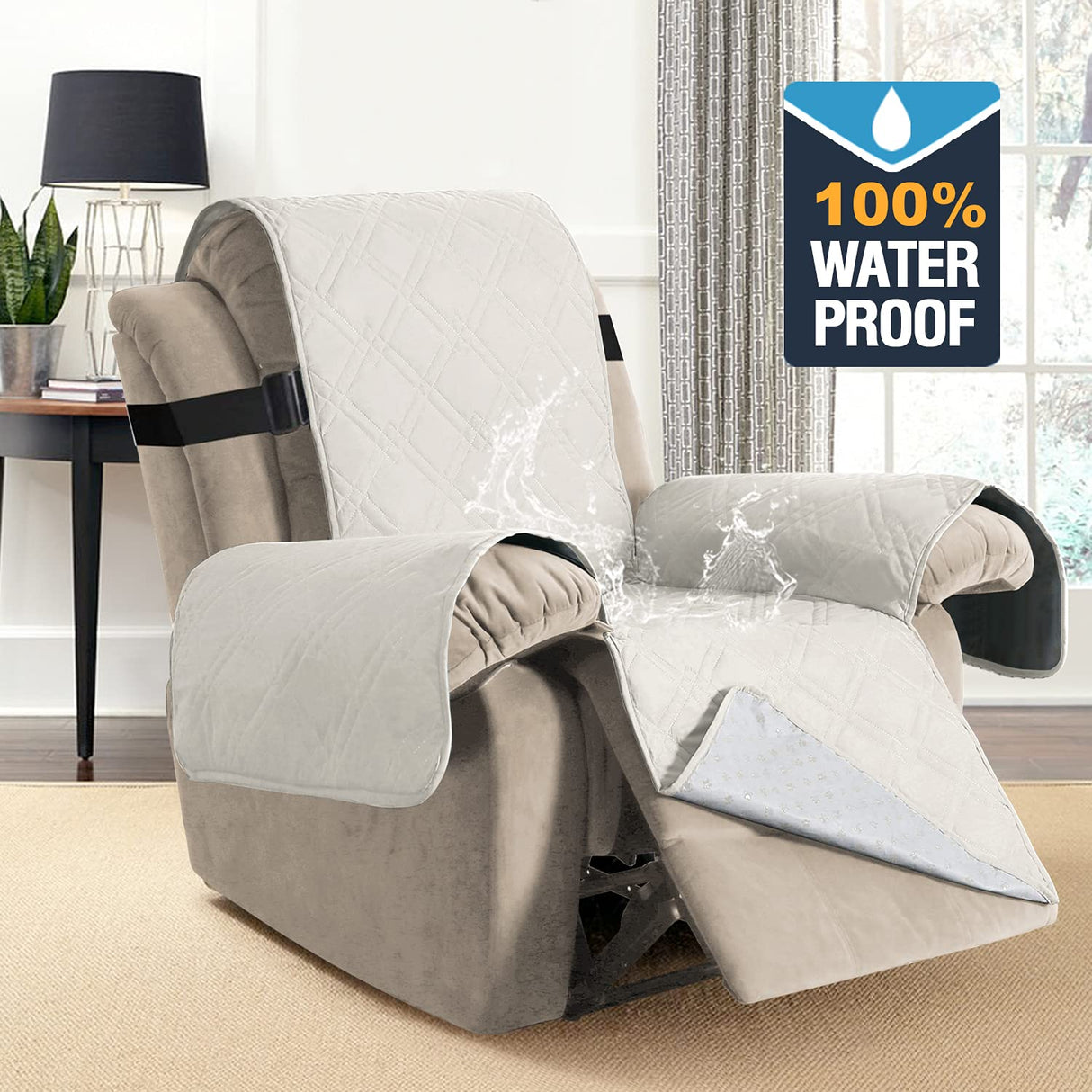 H.VERSAILTEX Waterproof Recliner Chair Cover Non Slip Recliner Cover Stay in Place Washable Recliner Covers for Large Recliner Ideal Recliner Slipcovers for Pets (Oversized Recliner, Off White)