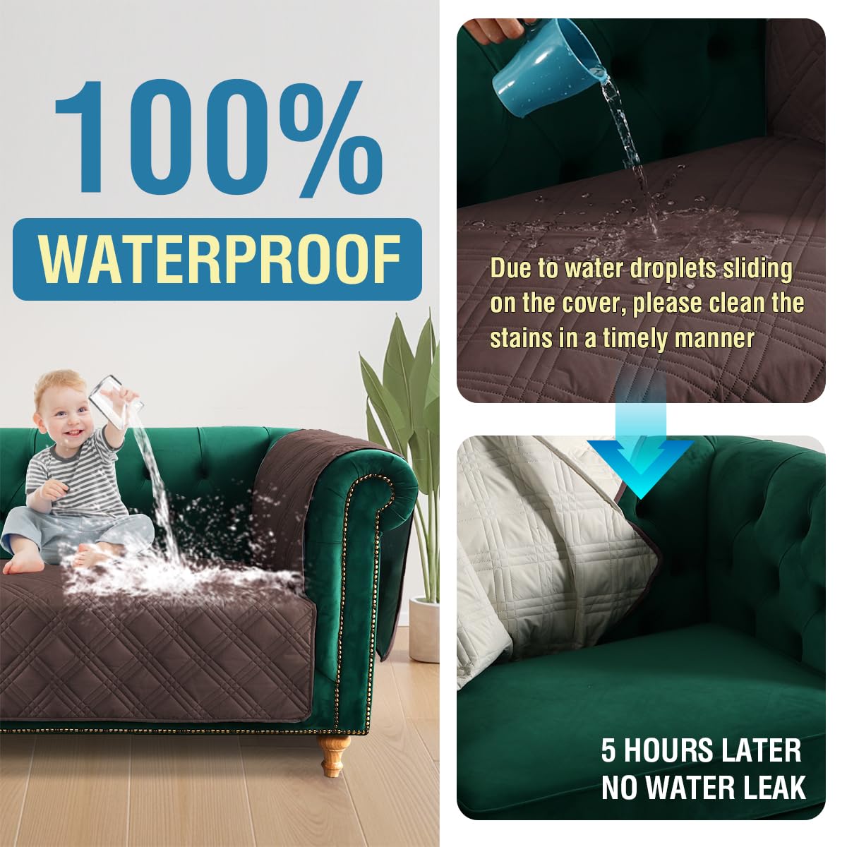 PrimeBeau 100% Waterproof Oversized Armchair Couch Covers Traditional Chesterfield Sofa Covers with Extra Long Armrest Cover Waterproof and Washable Thick Couch Cover for Dogs (1 Piece)