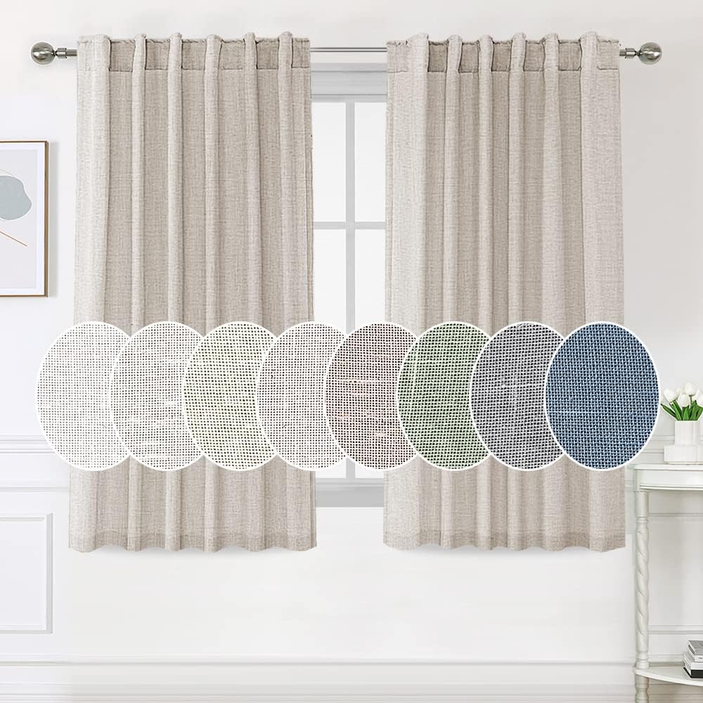 H.Versailtex Natural Linen Tab Loop Pocket Semi Sheer Light Filtering Curtains