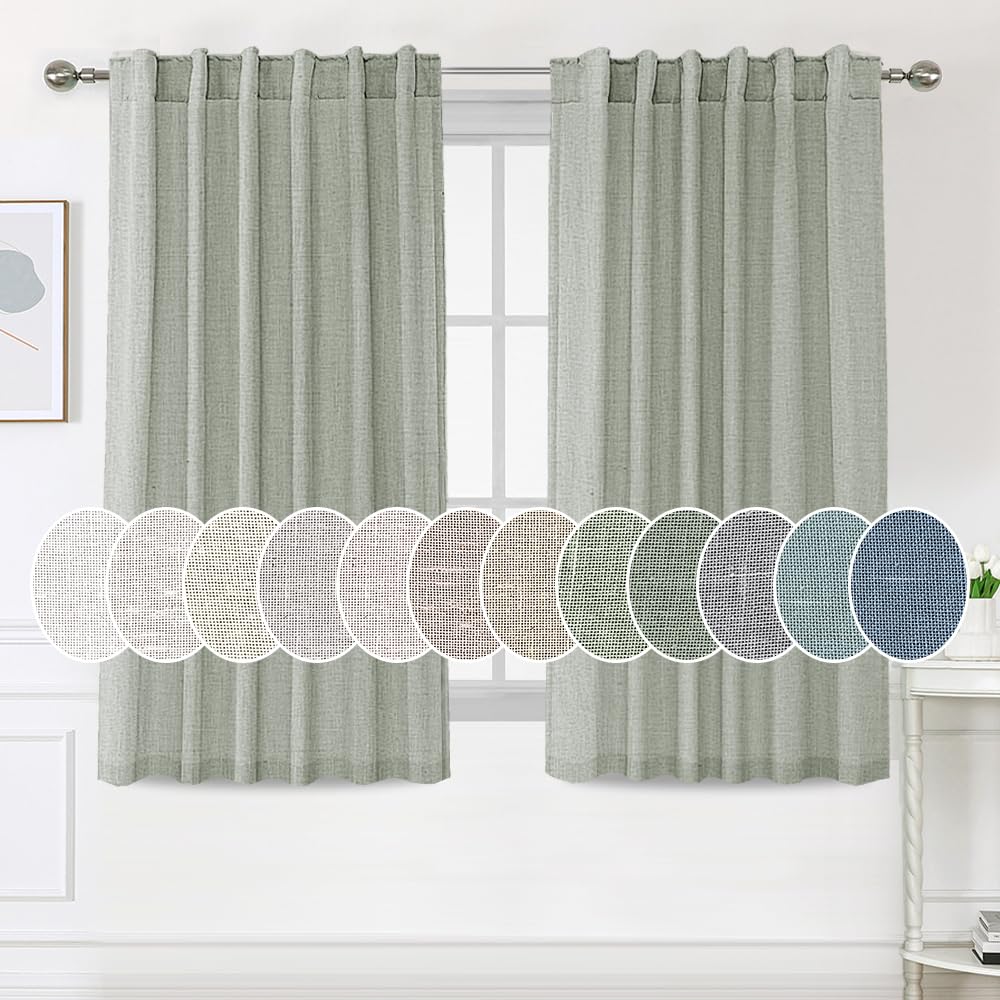 PrimeBeau Natural Linen Curtains 2 Panels Back Tab Loop Pocket Boho Sheer Curtain