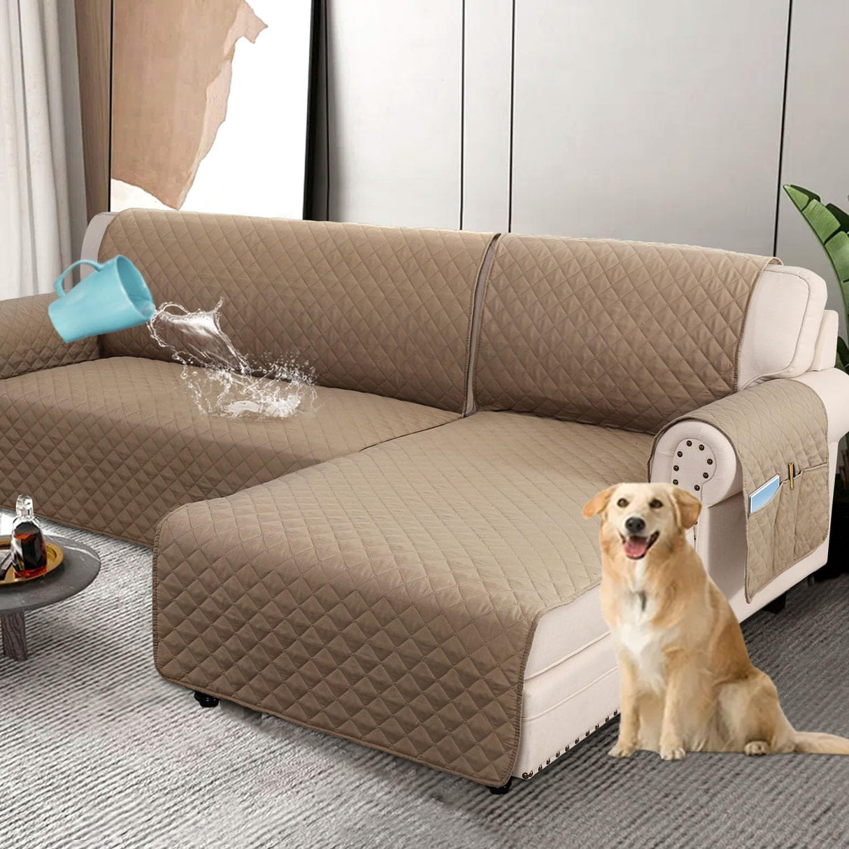 PrimeBeau 100% Waterproof Sectional Couch Covers 2-Piece Couch Cover L Shape Sofa Covers Washable for Dogs Non Slip (Loveseat）