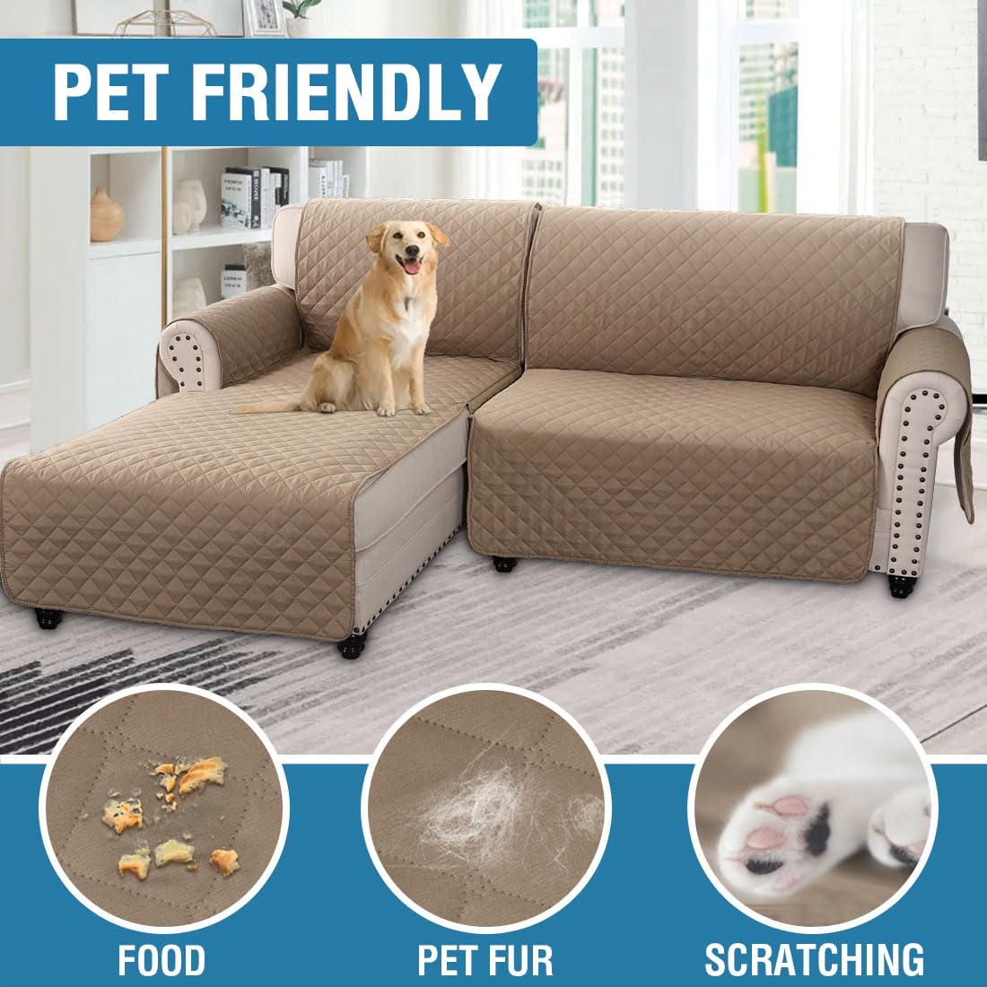 PrimeBeau 100% Waterproof Sectional Couch Covers 2-Piece Couch Cover L Shape Sofa Covers Washable for Dogs Non Slip (Loveseat）
