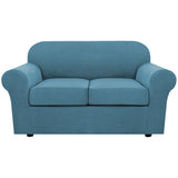 H.VERSAILTEX 3 Piece Stretch Sofa Covers for 2 Cushion Loveseat Couch Covers for Living Room Furniture Cover (Base Cover Plus 2 Seat Cushion Covers) Thicker Jacquard Fabric(Medium, Storm Blue)
