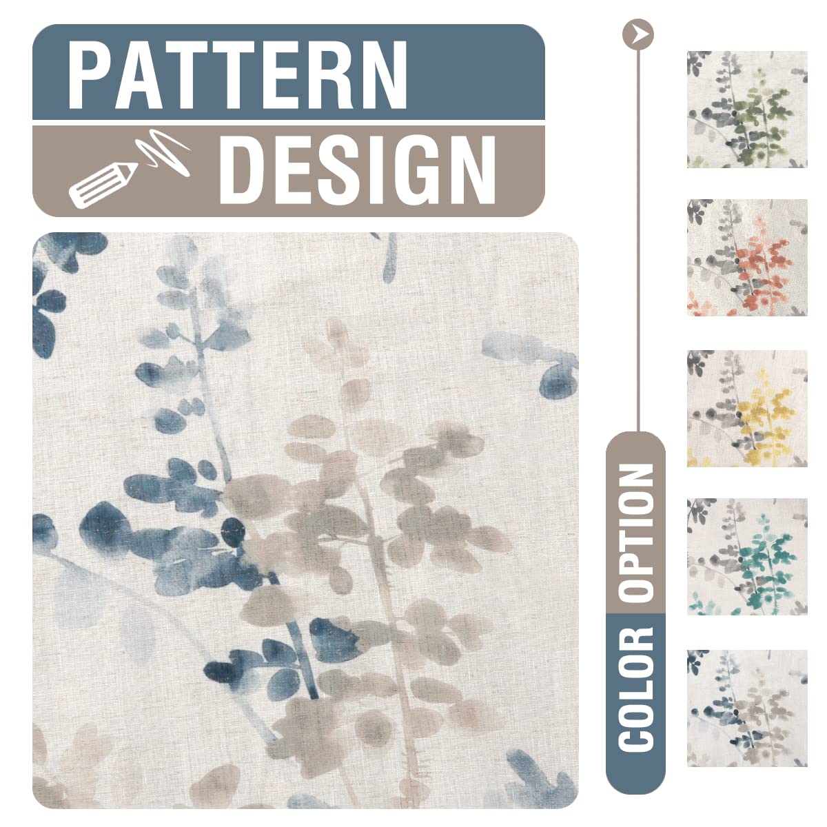 PrimeBeau Linen Sheer Rod Pocket Curtains Vintage Floral Printing, 2 Panels