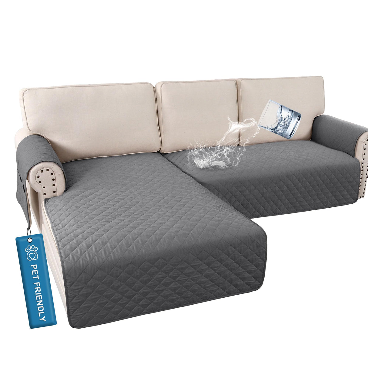 PrimeBeau 2 Piece L Shaped Couch Covers for Sectional Loveseat Couch Cover with Chaise Lounge 100% Waterproof Furniture Covers for Pets