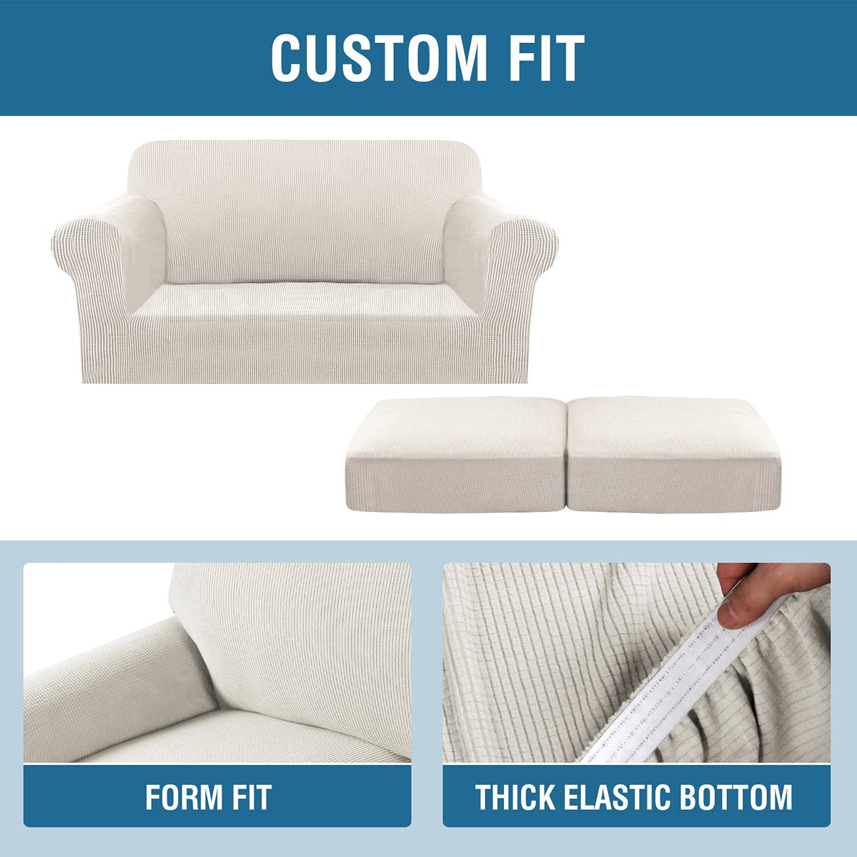 PrimeBeau Thicker Jacquard Fabric 3 Pieces Loveseat & Oversize Loveseat Covers for 2 Cushion Sofa Couch Slipcovers (Base Cover Plus 2 Seat Cushion Covers)