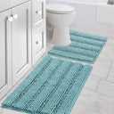 H.Versailtex 2 Pieces Extra Thick Chenille Striped Pattern Shaggy Bath Rugs Include 1 Rectangle and 1 Toilet Rug
