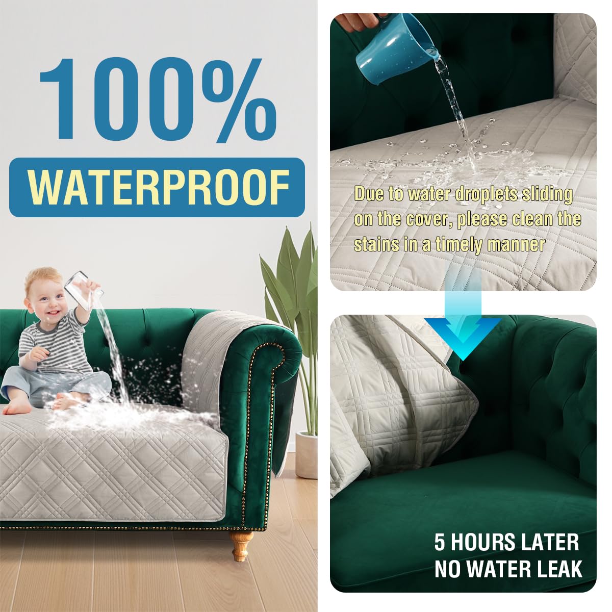 PrimeBeau 100% Waterproof Oversized Armchair Couch Covers Traditional Chesterfield Sofa Covers with Extra Long Armrest Cover Waterproof and Washable Thick Couch Cover for Dogs (1 Piece)