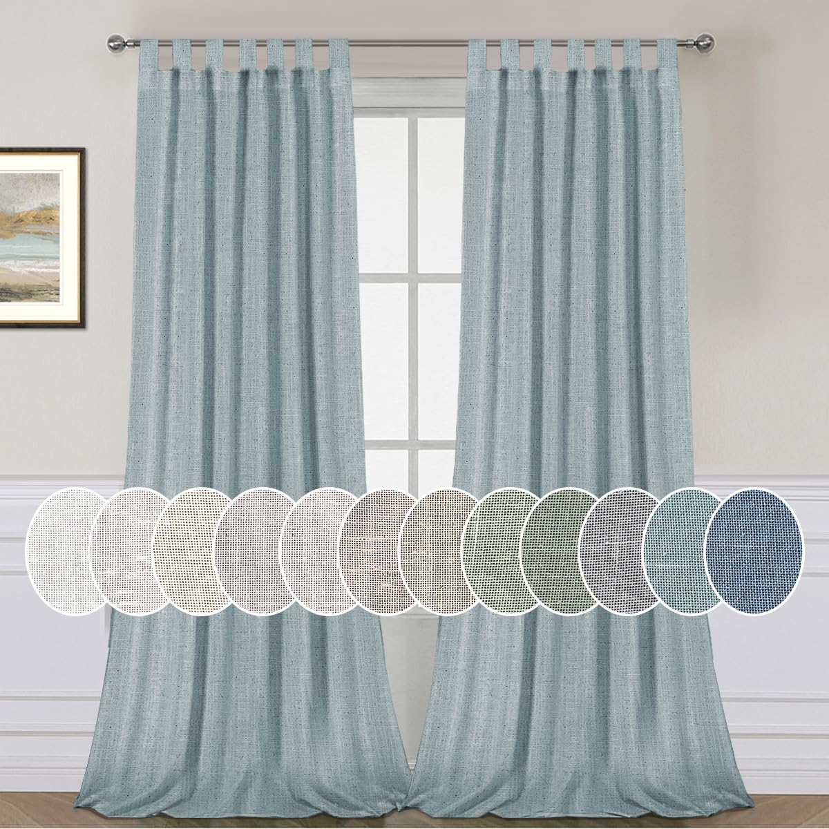 PrimeBeau Natural Linen Mix Tab Top Sheer Curtains (Set of 2) 52 Series