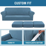 H.VERSAILTEX 4 Piece Stretch Sofa Covers for 3 Cushion Couch Covers for Living Room Furniture Slipcovers (Base Cover Plus 3 Seat Cushion Covers) Upgraded Thicker Jacquard Fabric (Sofa, Dusty Blue)