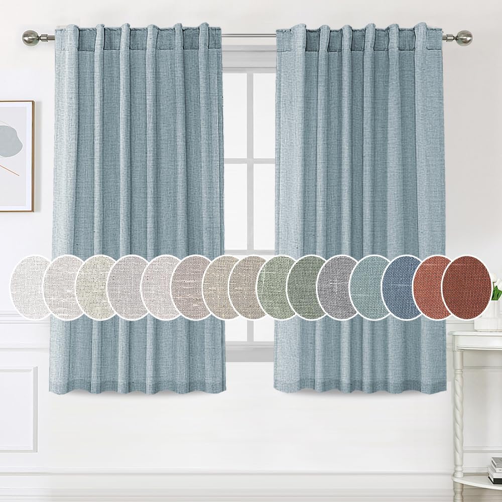 H.Versailtex Natural Linen Tab Loop Pocket Semi Sheer Light Filtering Curtains