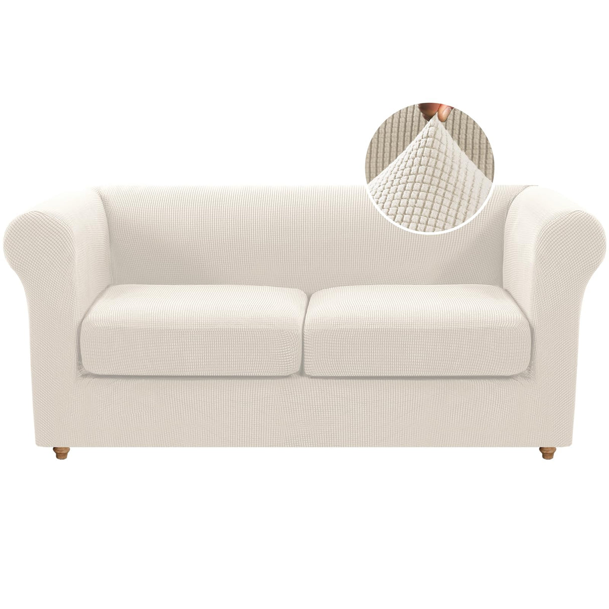 PrimeBeau 3 Pieces Chesterfield Loveseat & Oversized Loveseat Covers Stretch Slip Covers, Mid Century Deep Seat Couch Cover Fit Width Up to 70"-88", Thicker Jacquard Fabric (1 base cover and 2 individual cushion covers)
