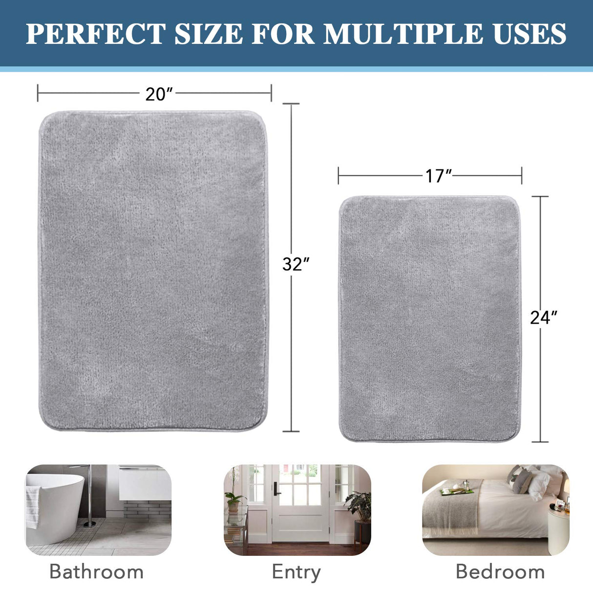 PrimeBeau Luxurious Memory Foam Bath Mat, Flannel Velvety Bath Mat Luxury Extra Soft and Absorbent Non Slip Rugs(Set of 2)