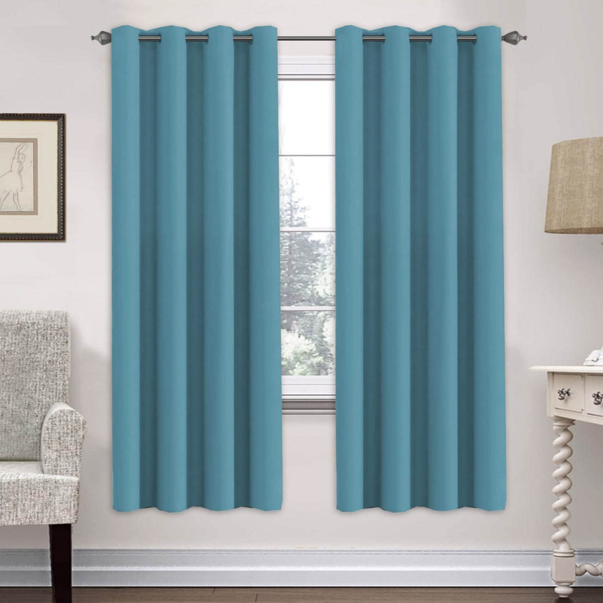 PrimeBeau Blackout Essential Grommet Thermal Curtain 2 Panels, W52" Long