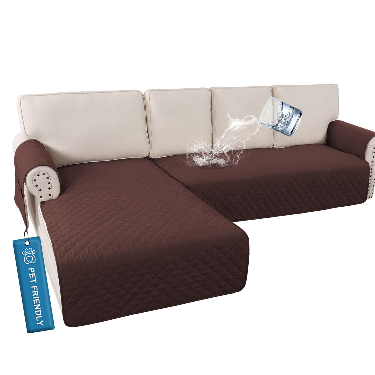 PrimeBeau 2 Piece L Shaped Couch Covers for Sectional Sofa Couch Cover with Chaise Lounge 100% Waterproof Furniture Covers for Pets